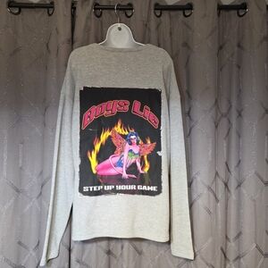 Boys Lie Gray Oversize Thermal Step Up Your Game Graphic Shirt O/S